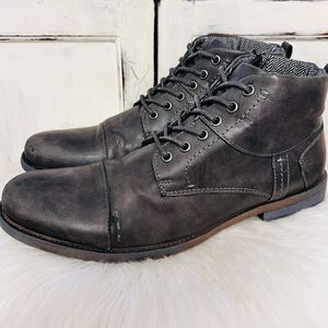 Restoration Russell Charcoal Gray Vegan Marbled Leather Lace up Low Boots 9.5M